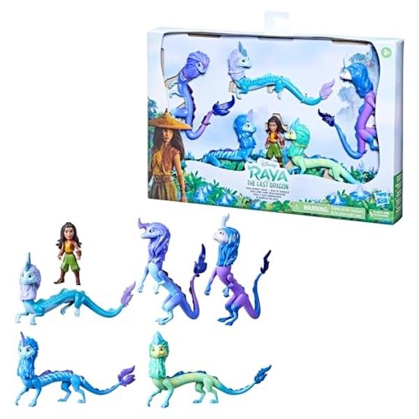 Disney Princess Raya and The Last Dragon Sisu Family Pack, Includes 5 Dragon Toys and Raya Doll, Toys for Kids 3 and Up