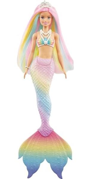 Barbie Dreamtopia Doll, Rainbow Magic Mermaid with Rainbow Hair and Blue Eyes, Water-Activated Color-Change Feature