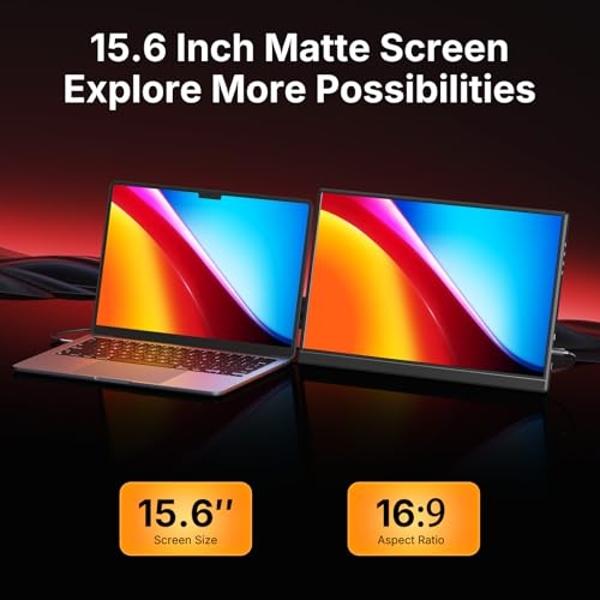 WGK Portable Monitor 15.6-inch 1080P USB-C HDMI Ultra Slim Travel Monitor with Kickstand for Laptop, PC, Mac Phone, PS, Xbox, Swich Gaming Monitor IPS Slim Zero Bezel