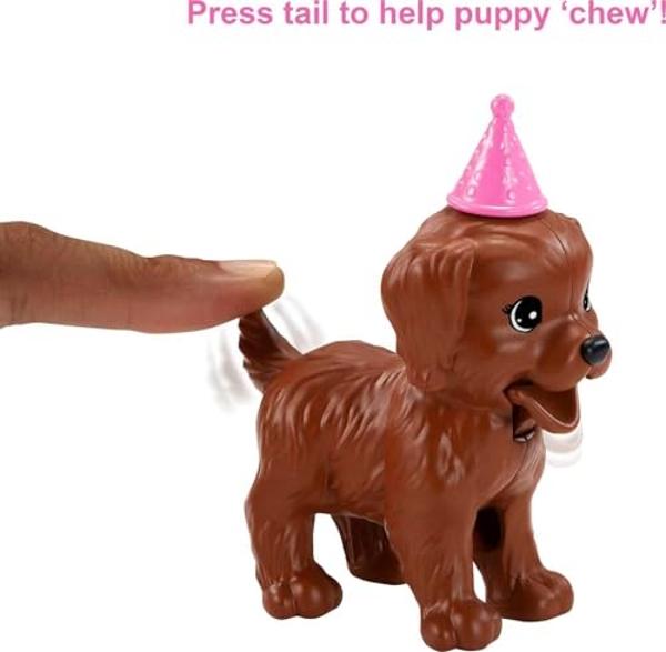 Barbie Doll (11.5-inch Brunette) and Puppy Party Playset with 2 Pet Puppies, Dough, Cake Mold and Accessories, For 3 to 7 Year Olds