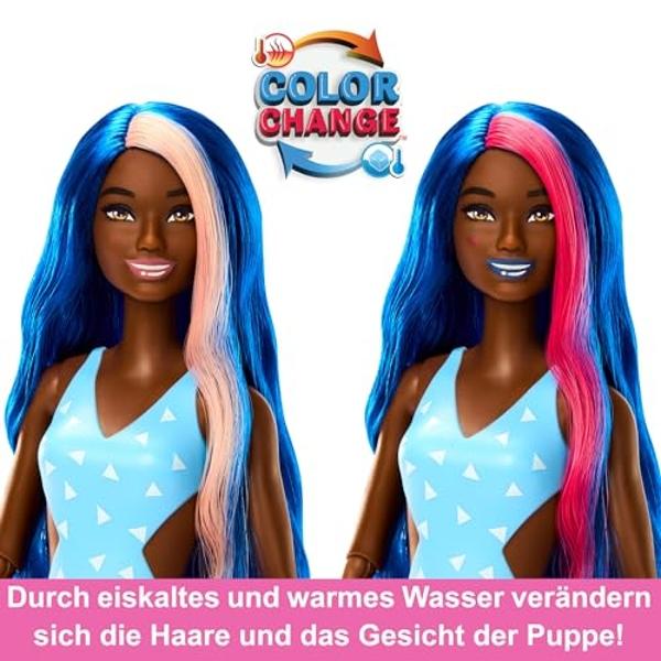 Barbie Pop Reveal Doll & Accessories, Fruit Punch Scent with Blue Hair, 8 Surprises Include Slime, Color Change & Puppy