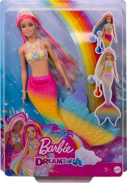 Barbie Dreamtopia Doll, Rainbow Magic Mermaid with Rainbow Hair and Blue Eyes, Water-Activated Color-Change Feature