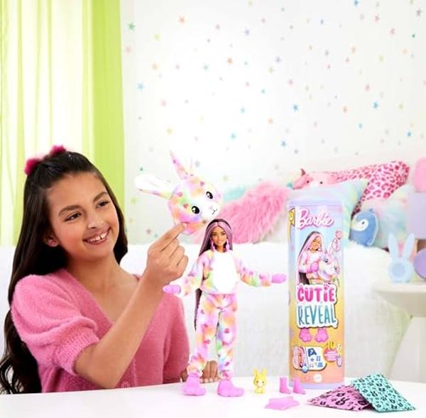 Barbie Cutie Reveal Doll & Accessories, Color Dream Series, Tie-Dyed Bunny Costume & 10 Surprises Including Color Change