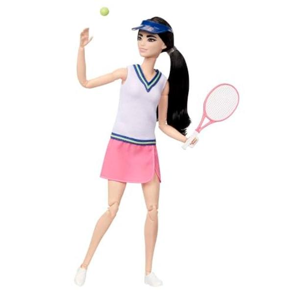 Barbie Careers Fashion Doll & Accessories, Made to Move Tennis Player Wearing Removable Outfit with Racket & Ball, 22 Bendable Joints