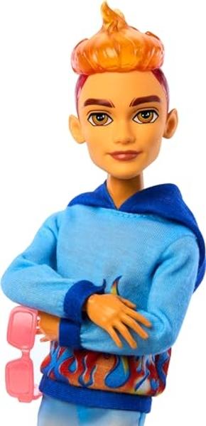Monster High Scare-adise Island Heath Burns Doll with Flame Hoodie, Swim Trunks & Beach Accessories Like Sunglasses