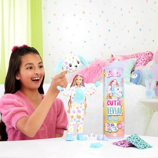 Barbie Cutie Reveal Doll & Accessories, Color Dream Series Set with Rainbow Dalmation Costume & 10 Surprises Including Color Change