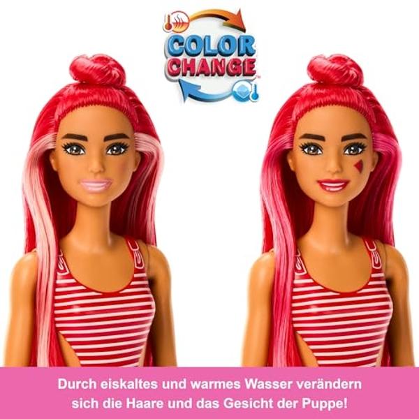 Barbie Pop Reveal Doll & Accessories, Watermelon Crush Scent with Red Hair, 8 Surprises Include Slime & Squishy Puppy