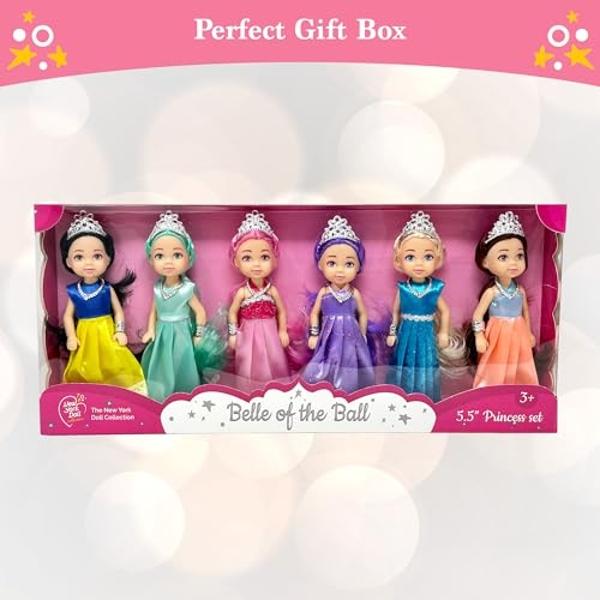 Little Dolls Set with Mini Princess Dolls for Girls – Princess Toy Dolls for Dollhouse –Small Doll Mini Princess Figures with Tiaras, Hair Accessories