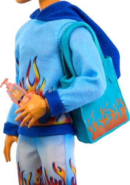 Monster High Scare-adise Island Heath Burns Doll with Flame Hoodie, Swim Trunks & Beach Accessories Like Sunglasses