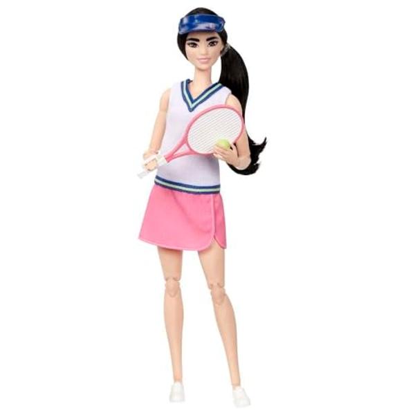 Barbie Careers Fashion Doll & Accessories, Made to Move Tennis Player Wearing Removable Outfit with Racket & Ball, 22 Bendable Joints