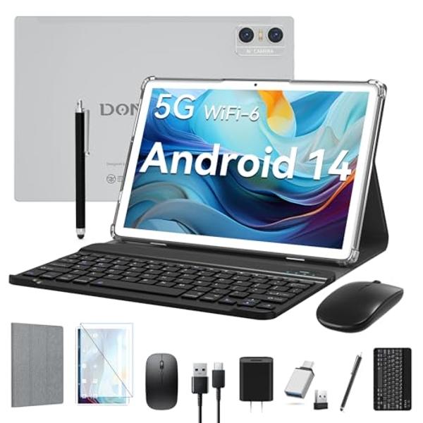 Android 14 Tablet 2025 Latest Tablets, 10 inch Tablet (4+4)GB RAM 64GB ROM 1TB Expand, 2 in 1 Tablets with Keyboard, Case, Stylus, Octa-Core Tableta PC, WiFi 6, Bluetooth,13MP+5MP 