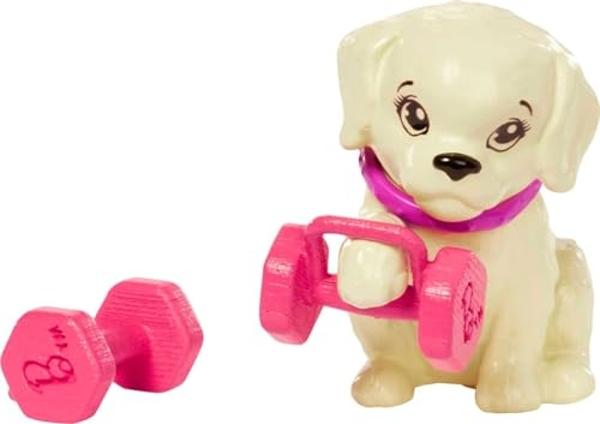 Barbie Self-Care Doll, Brunette Posable Workout Doll with Puppy & Accessories Including Roller Skates & Tennis Rackets