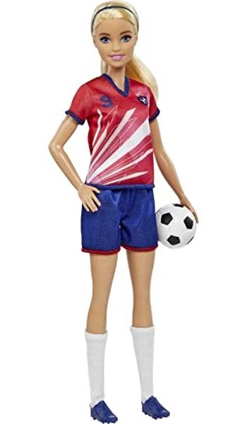 Barbie Careers Fashion Doll & Accessory, Soccer Player with Blonde Ponytail, #9 Uniform, Tall Socks, Cleats & Ball