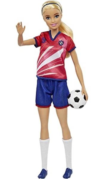 Barbie Careers Fashion Doll & Accessory, Soccer Player with Blonde Ponytail, #9 Uniform, Tall Socks, Cleats & Ball