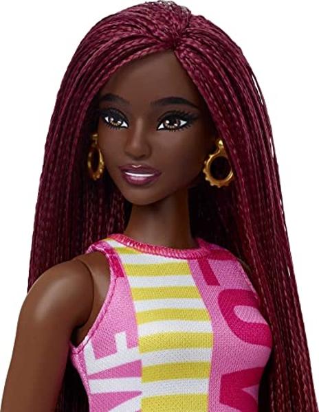 Barbie Fashionistas Doll #189, Curvy with Crimson Braids, Sleeveless Love Dress & Accessories Including Sneakers & Hoop Earrings
