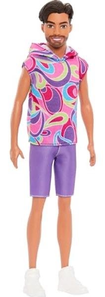 Barbie Fashionistas Ken Doll #227 with Look Inspired by The Totally Hair Look, Brunette with Short Beard & Slender Body Type, 65th Anniversary Collectible