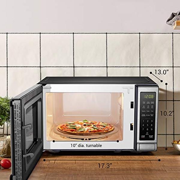 BLACK+DECKER EM720CB7 Digital Microwave Oven with Turntable Push-Button Door, Child Safety Lock, 700W, Stainless Steel, 0.7 Cu.ft