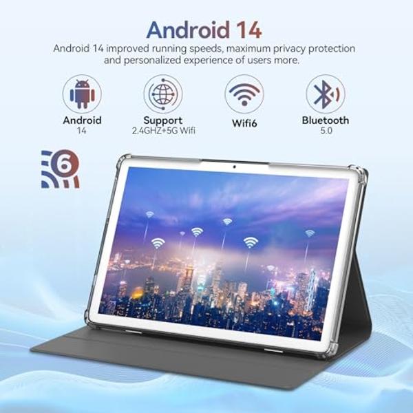 Android 14 Tablet 2025 Latest Tablets, 10 inch Tablet (4+4)GB RAM 64GB ROM 1TB Expand, 2 in 1 Tablets with Keyboard, Case, Stylus, Octa-Core Tableta PC, WiFi 6, Bluetooth,13MP+5MP 