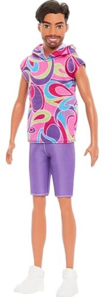 Barbie Fashionistas Ken Doll #227 with Look Inspired by The Totally Hair Look, Brunette with Short Beard & Slender Body Type, 65th Anniversary Collectible