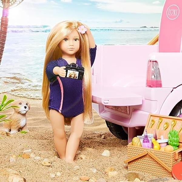 Barbie Fashionistas Doll #160 with Long Brunette Hair Wearing Patterned Orange Dress, White Shoes & Yellow Choker, Toy for Kids 3 to 8 Years Old