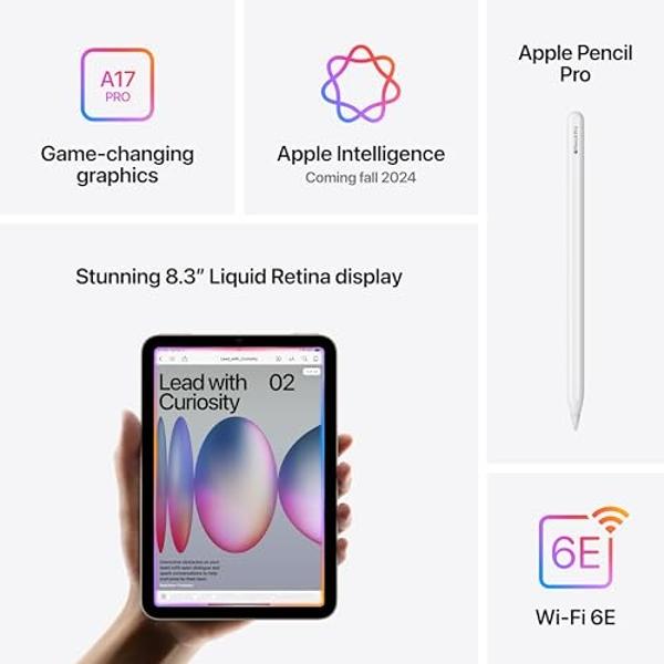 Apple iPad mini (A17 Pro): Apple Intelligence, 8.3-inch Liquid Retina Display, 256GB, Wi-Fi 6E, 12MP Front/12MP Back Camera, Touch ID, All-Day Battery Life — Space Gray