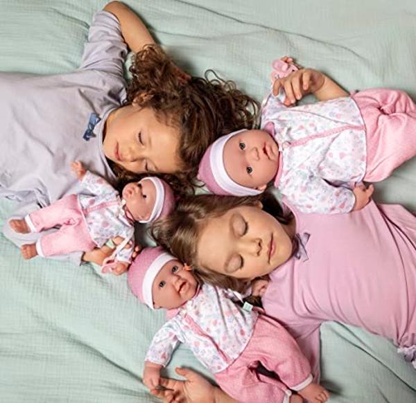 JC Toys | Berenguer Boutique | La Baby Doll Outfit | 3 Piece Pink and White Onesie|Washable| Ages 2+ | Fits Dolls 14"-18"