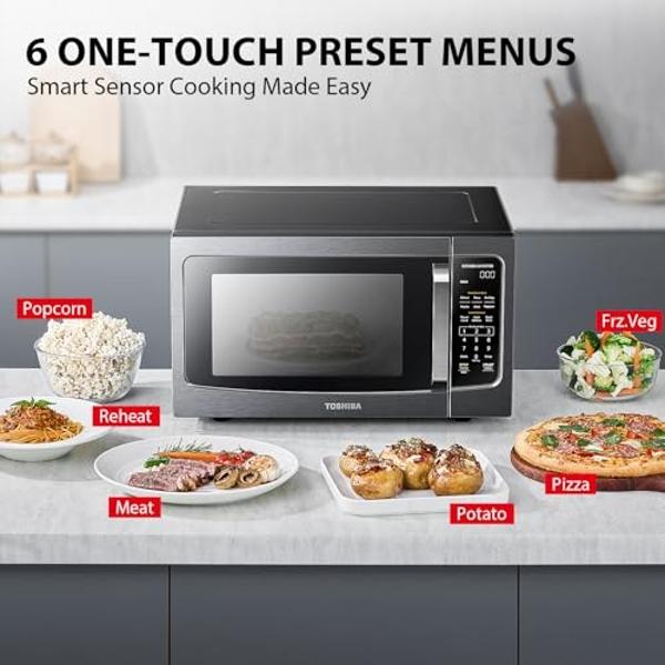 TOSHIBA ML-EM45PIT(BS) Countertop Microwave Oven with Inverter Technology, Kitchen Essentials, Smart Sensor, Auto Defrost, 1.6 Cu.ft, 13.6" Removable Turntable, 33lb.&1250W, Black 