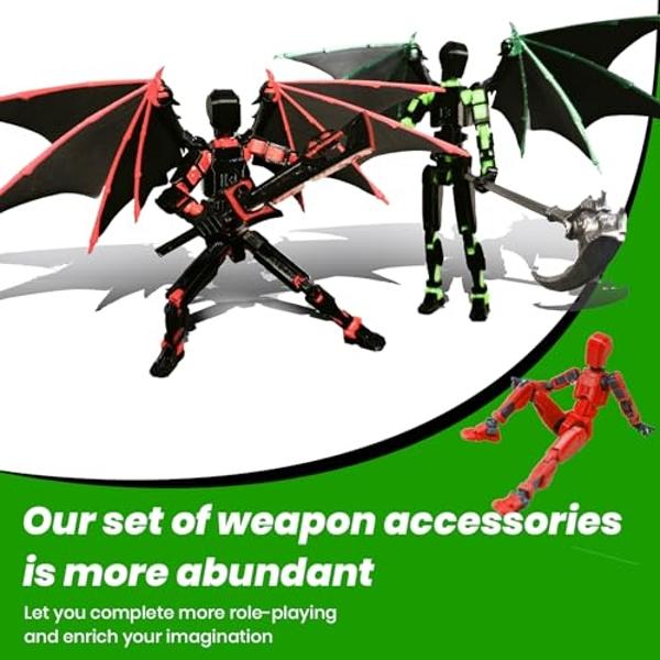 MIGESS (Assembly Completed) T13 Action Figure Set,Dummy 13,Articulated Robot with Demon Wings, Titan 13 Robot,Mision 13,t13 Action Figure Accessories(Green Black)