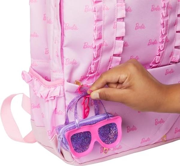 Barbie Clothes & Accessories, Deluxe Sunglasses-Shaped Bag with Keychain, Multicolor Gingham Dress & Summery Accessories for Fashion Dolls