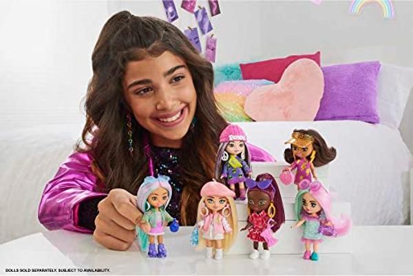 Barbie Extra Mini Minis Doll with Blonde Hair, Beret, Varsity Jacket & Accessories & Stand, 3.25-inch