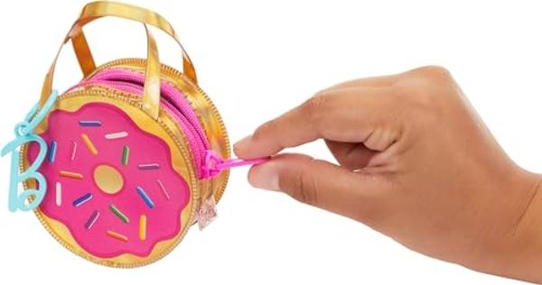 Barbie Clothes and Accessories, Deluxe Keychain Donut Bag with Pink Sprinkle Dress and Candy Themed Accessories for Barbie Dolls