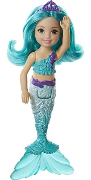 Barbie Dreamtopia Chelsea Mermaid Doll with Teal Hair & Tail, Royal Headband Accessory, Small Doll Bends at Waist