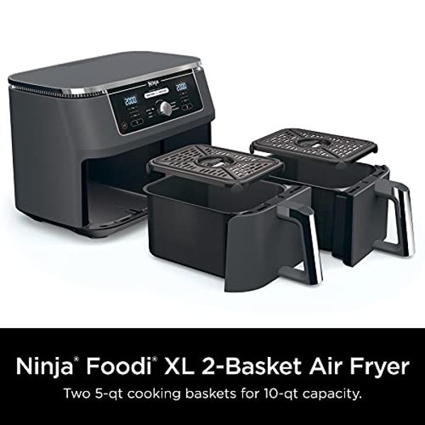 Ninja DZ401 Foodi 10 Quart 6-in-1 DualZone XL 2-Basket Air Fryer with 2 Independent Frying Baskets, Match Cook & Smart Finish to Roast, Broil, Dehydrate for Quick, Easy Family-Size