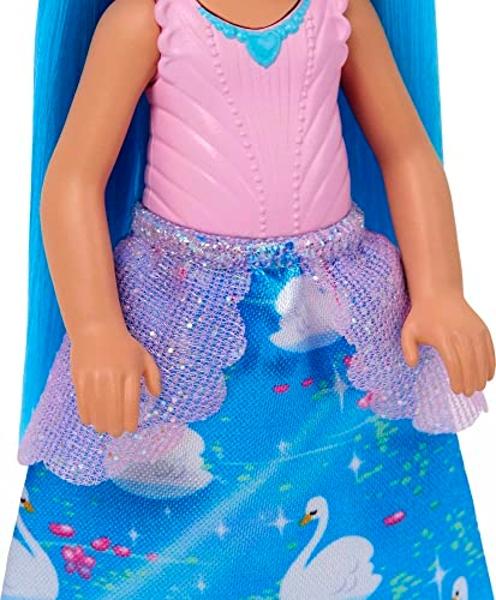 Barbie Dreamtopia Chelsea Royal Doll with Blue Hair, White Headband & Colorful Skirt, Small Doll Bends at Waist