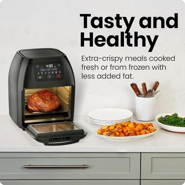 CHEFMAN Multifunctional Digital Air Fryer+ Rotisserie, Dehydrator, Convection Oven, 17 Touch Screen Presets Fry, Roast, Dehydrate, Bake, XL 10L Family Size, Auto Shutoff, Large Eas