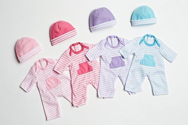 JC Toys | Berenguer Boutique | La Baby Doll Outfit | 2 Piece Purple Striped Onesie|Washable| Ages 2+ | Fits Dolls 9"- 12"