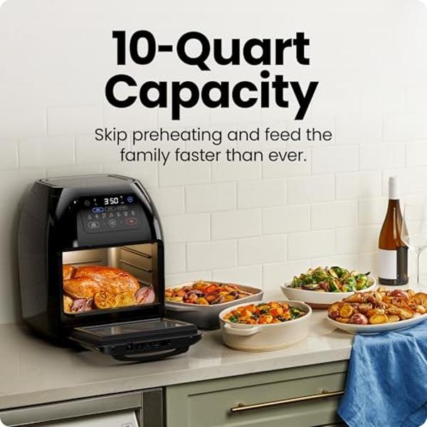 CHEFMAN Multifunctional Digital Air Fryer+ Rotisserie, Dehydrator, Convection Oven, 17 Touch Screen Presets Fry, Roast, Dehydrate, Bake, XL 10L Family Size, Auto Shutoff, Large Eas
