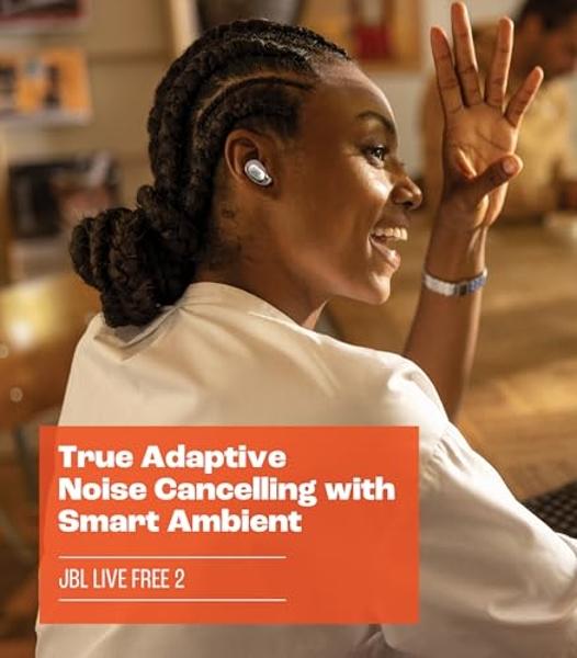 JBL Live Free 2 - True Wireless Noise Cancelling Earbuds, Up to 35hrs of Playtime, 6 mics for Perfect Calls with Zero Noise, IPX5 Waterproof, Oval Tubes for Better Comfort, Isolati