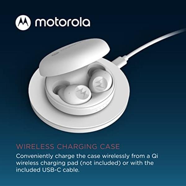 Motorola Moto Buds 250 - Wireless Earbuds & Microphone, Wireless Charging Case, IPX5 Water Resistance, Great for Small Ears, Clear Sound & Deep Bass - White