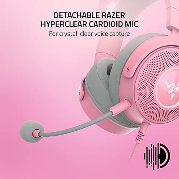 Razer Kraken Kitty V2 Pro Wired RGB Headset: Interchangeable Ears (Kitty, Bear, Bunny) - Stream Reactive Lighting - Detachable HyperClear Cardioid Mic - 50mm Drivers - 7.1 Surround