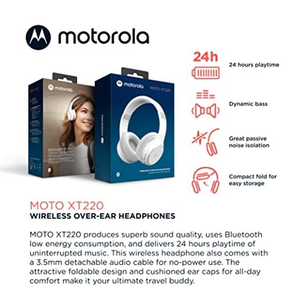 Motorola Sound Moto XT220 Bluetooth Wireless Headphones with Microphone, in-Line Control for Calls - Foldable Over-Ear Head Phones, Adjustable Headband, Dynamic Bass, Clear Sound -