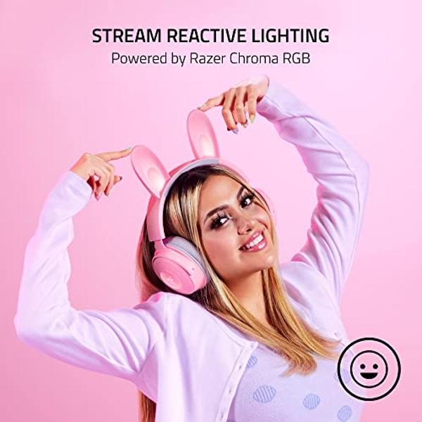Razer Kraken Kitty V2 Pro Wired RGB Headset: Interchangeable Ears (Kitty, Bear, Bunny) - Stream Reactive Lighting - Detachable HyperClear Cardioid Mic - 50mm Drivers - 7.1 Surround