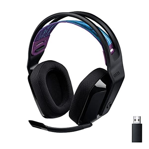 Logitech G535 Lightspeed Wireless Gaming Headset - Lightweight on-ear headphones, flip to mute mic, stereo, compatible with PC, PS4, PS5, USB rechargeable - Black