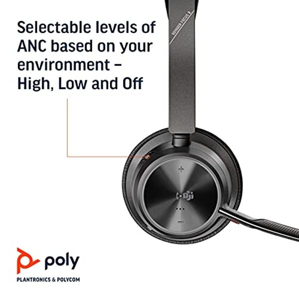 Poly - Voyager Focus 2 UC USB-A Headset (Plantronics) - Bluetooth Dual-Ear (Stereo) Headset with Boom Mic - USB-A PC/Mac Compatible - Active Noise Canceling - Works with Teams (Cer