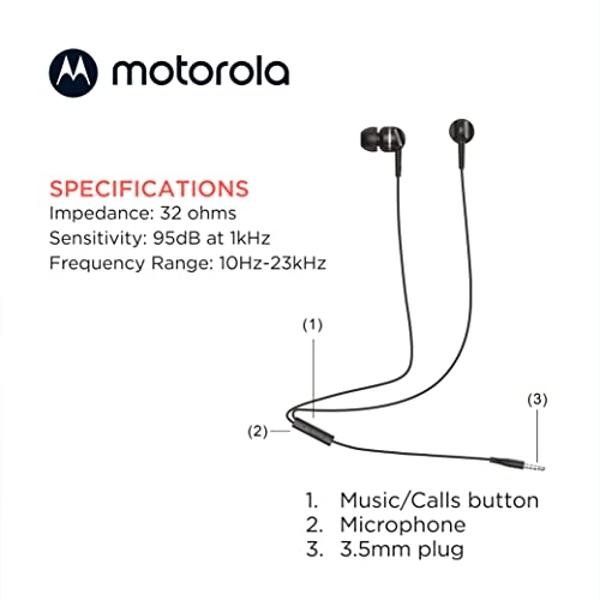 Motorola Wired Earbuds with Microphone - Earbuds 105 Corded in-Ear Headphones, Control Button for Calls/Music, Comfortable Lightweight Easy-Grip Ear Buds, Clear Bass Sound, Noise I