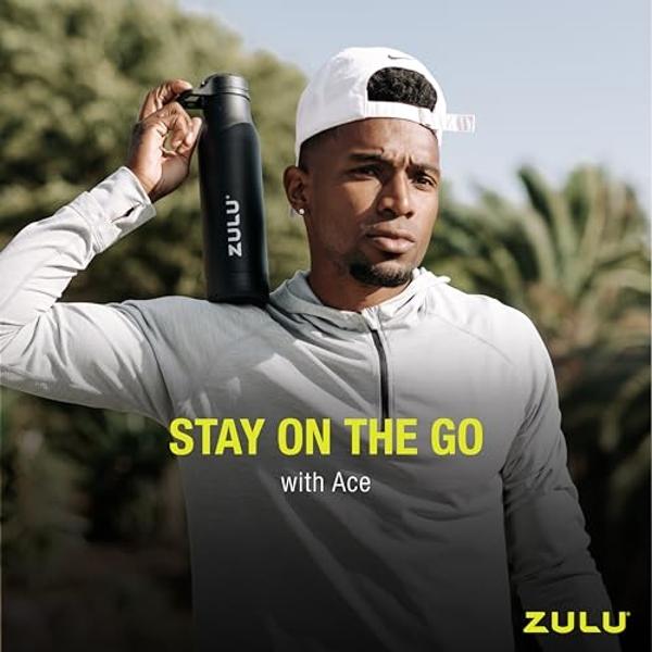 Zulu Ace 24oz Vacuum Insulated Stainless Steel Water Bottle with Chug Spout | Leak-Proof Locking Lid and Removable Base |Reusable Bottle for Cycling Sports Gym Travel Bicycle Bottl