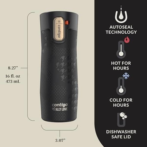 Contigo x Ally Love Stainless Steel Vacuum-Insulated Travel Mug with Autoseal and Easy Clean Lid, Spill-proof, Keeps Drinks cold 24 hrs & hot for 11 hrs, BPA Free, 16oz., West Loop