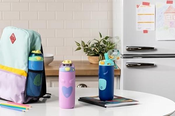 Ello Ellies 12oz Vacuum Insulated Stainless Steel Kids Water Bottle with Straw and Built-in Carrying Handle and Leak-Proof Locking Lid for School Backpack, Lunchbox and Outdoor Spo