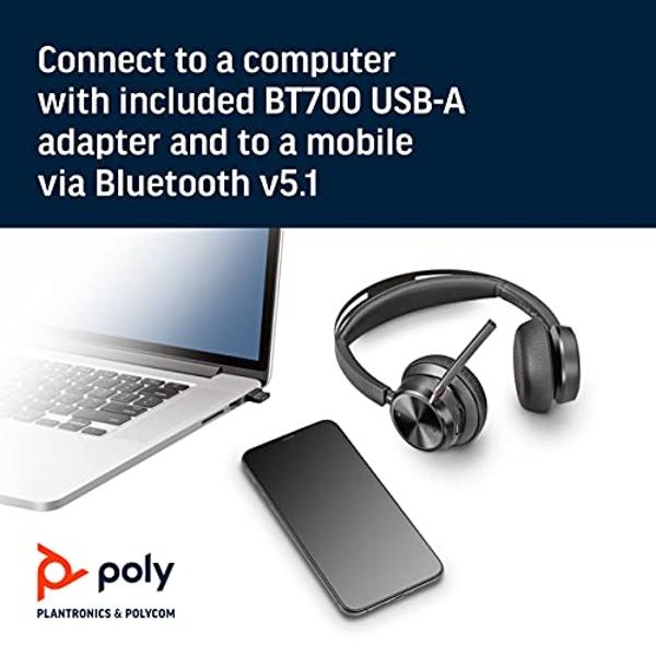 Poly - Voyager Focus 2 UC USB-A Headset (Plantronics) - Bluetooth Dual-Ear (Stereo) Headset with Boom Mic - USB-A PC/Mac Compatible - Active Noise Canceling - Works with Teams (Cer