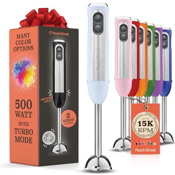 Powerful Immersion Blender, Electric Hand Blender 500 Watt with Turbo Mode, Detachable Base. Handheld Kitchen Blender Stick for Soup, Smoothie, Puree, Baby Food, 304 Stainless Stee